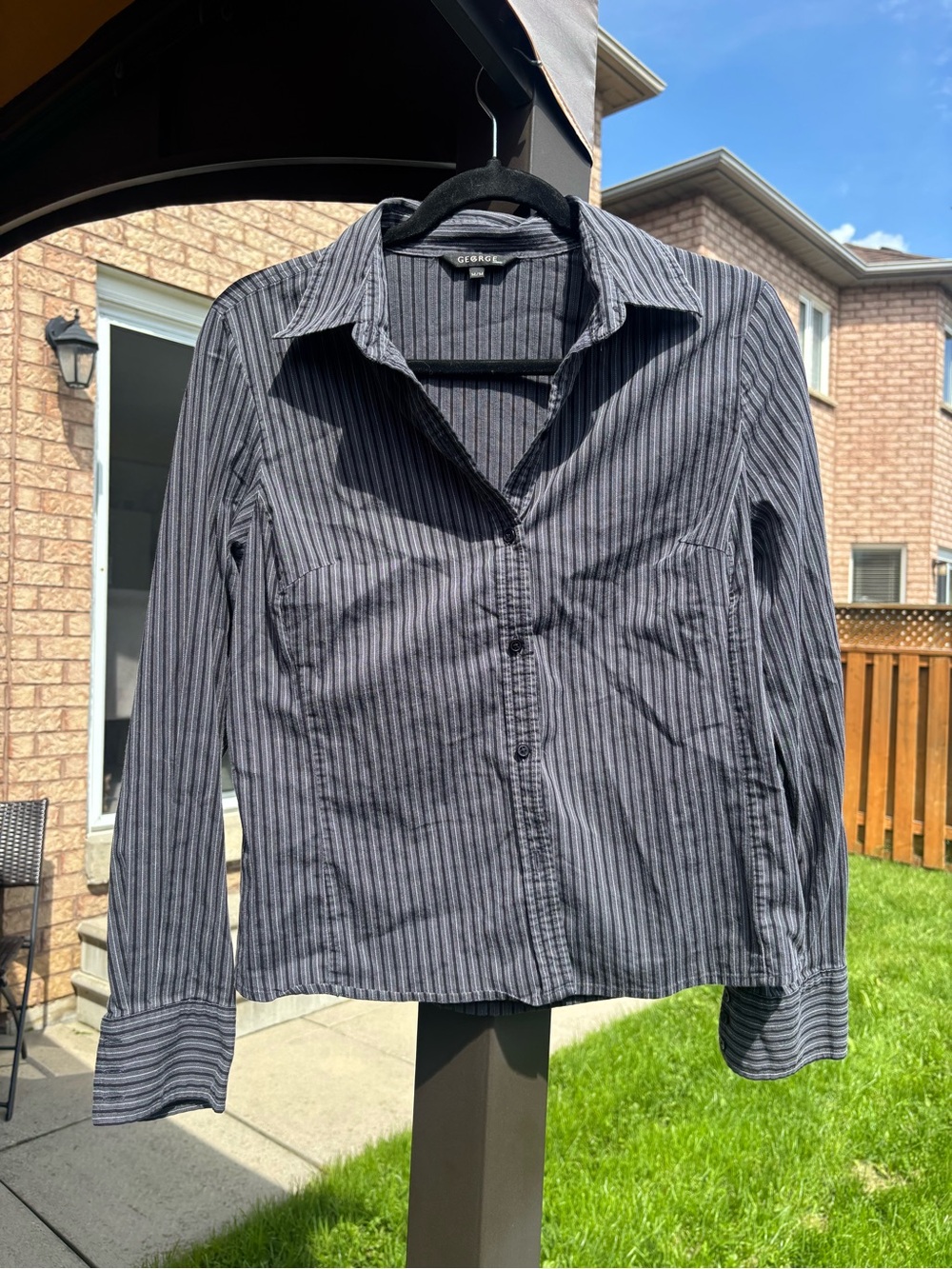 George Women's Navy and Light-Gray Pinstripe Button Down Shirt